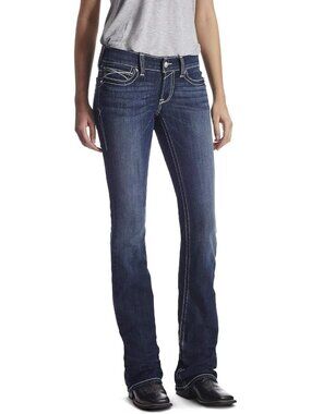 Women's Low Rise Stretch Boot Cut Jeans with Whipstitch Detail - Stylish